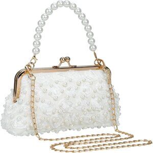 Women white  Evening Small Clutch Crossbody Handbag Full Beaded Parits Prom